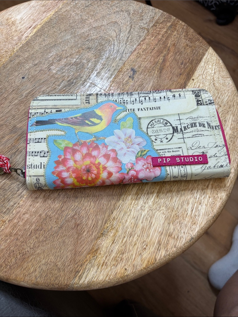 Floral Bird Zip Wallet in Cream and Pink